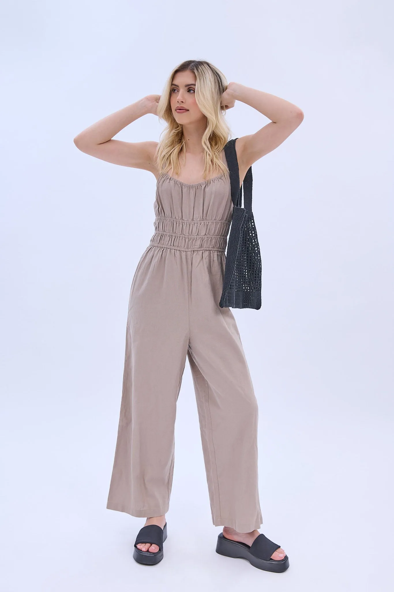 Linen-Blend Wide Leg Jumpsuit sold by Bluenotes