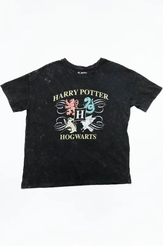 Harry Potter Hogwarts Graphic Acid Wash Boyfriend Tee sold by Bluenotes