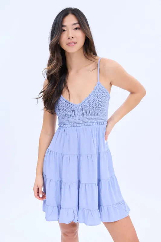 Crochet Tiered Mini Dress sold by Bluenotes