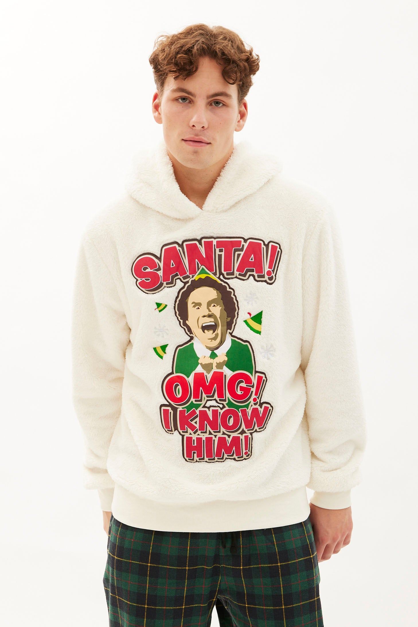 Elf Santa I Know Him Graphic Sherpa Pullover Hoodie sold by Bluenotes