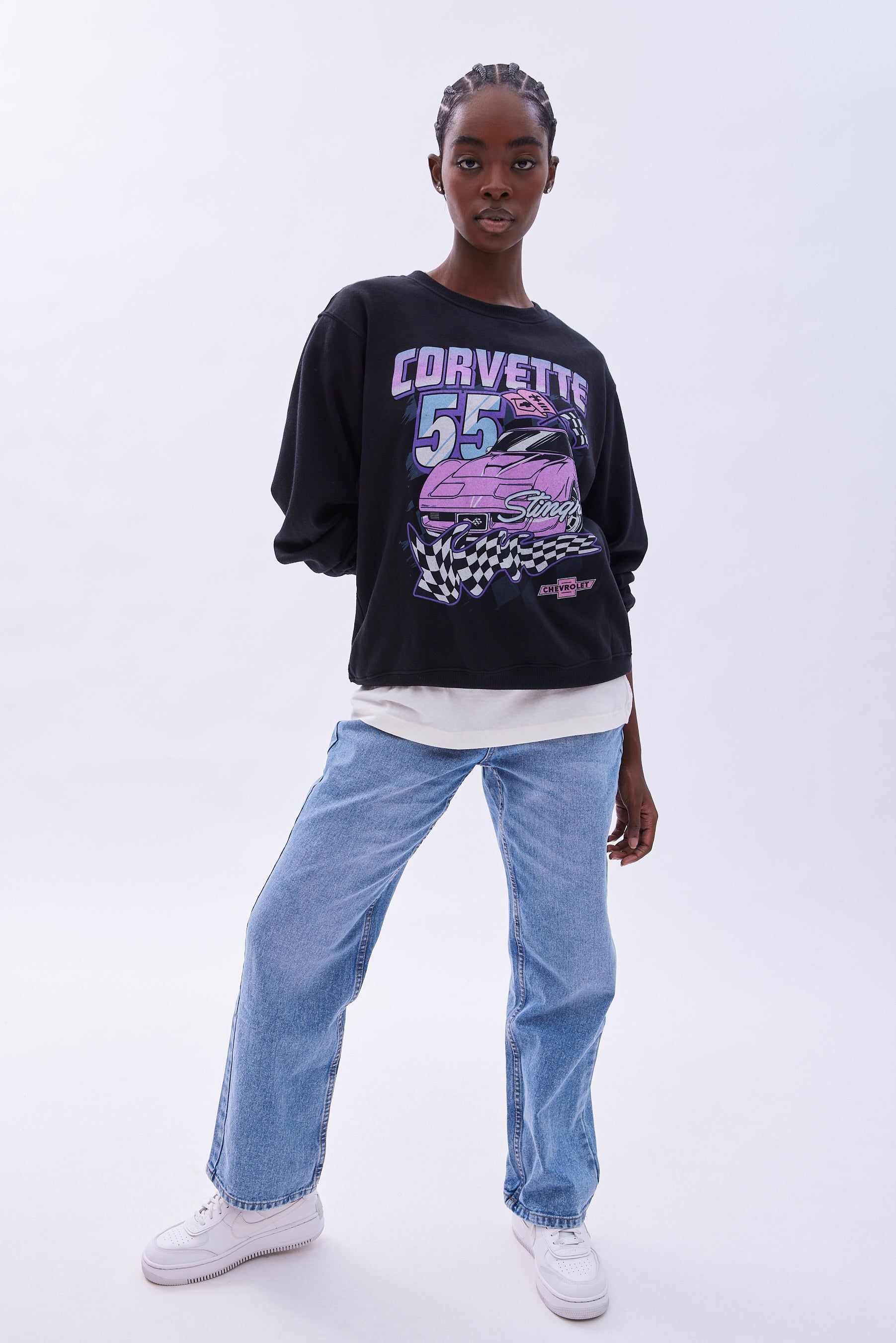 Corvette 55' Stingray Racing Graphic Crew Neck Oversized Sweatshirt sold by Bluenotes product image thumbnail 2