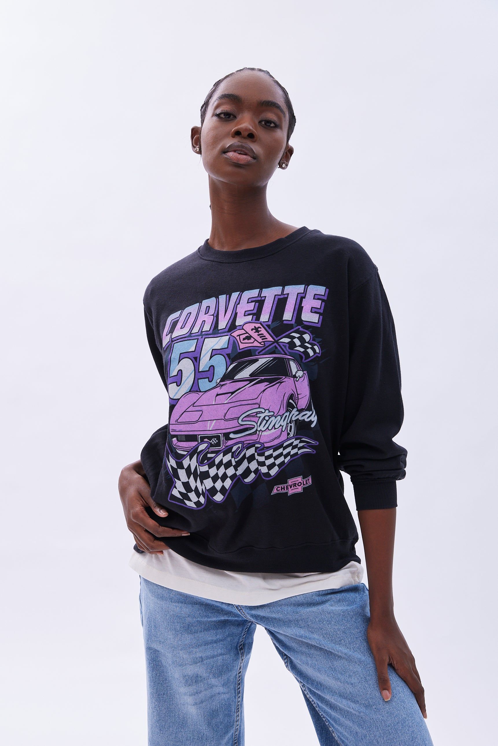 Corvette 55' Stingray Racing Graphic Crew Neck Oversized Sweatshirt sold by Bluenotes