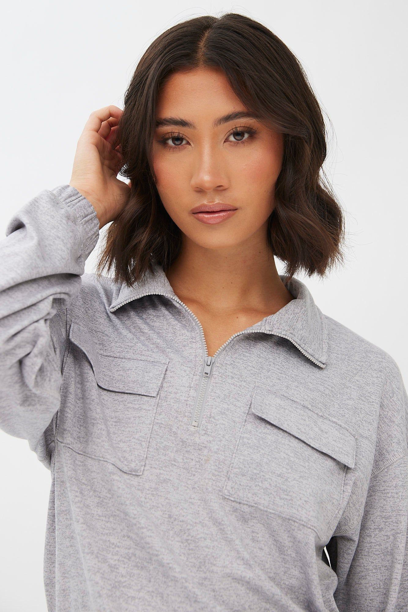 Quarter-Zip Cropped Super Soft Fleeceback Pullover Sweatshirt sold by Bluenotes product image thumbnail 3