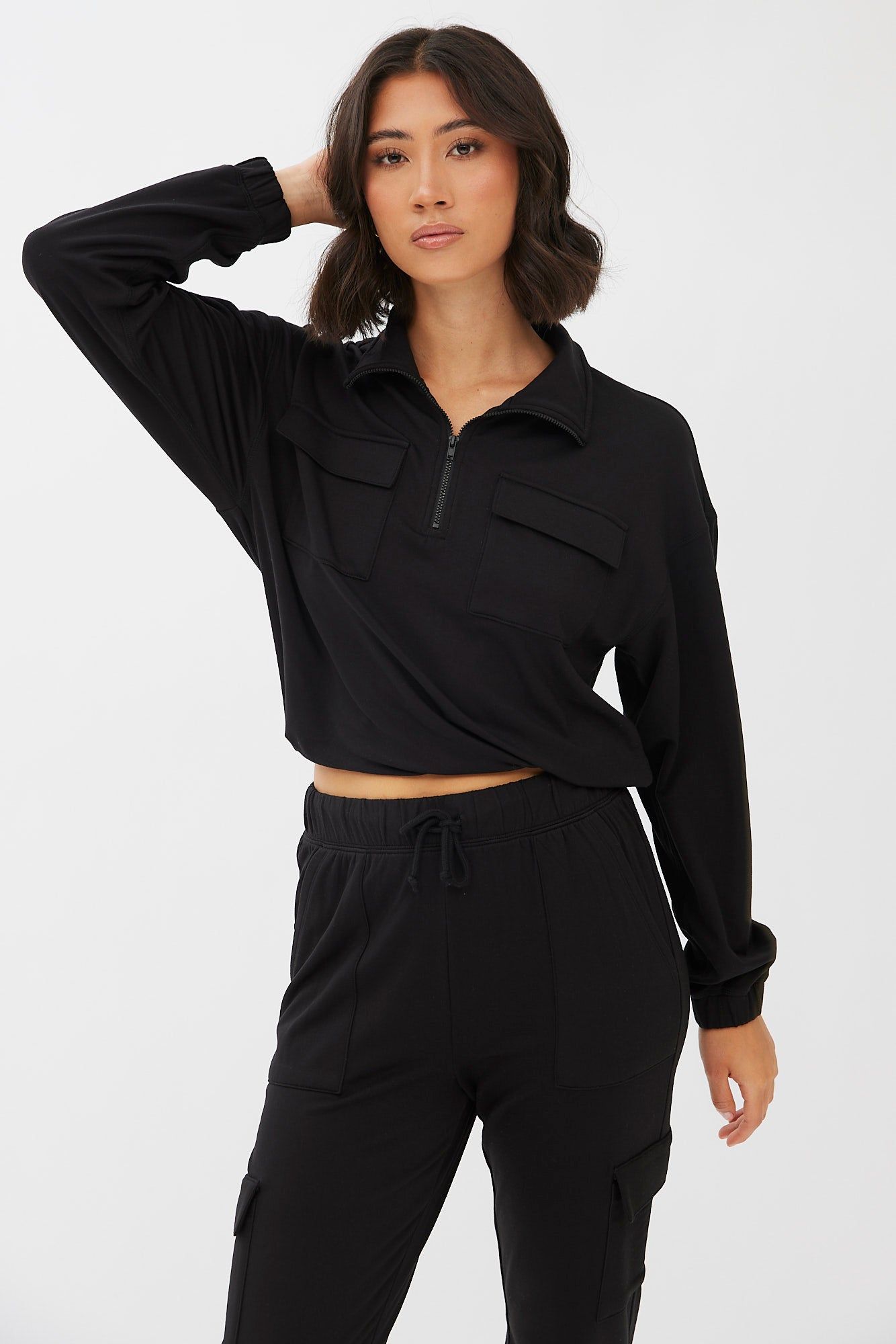 Quarter-Zip Cropped Super Soft Fleeceback Pullover Sweatshirt sold by Bluenotes product image thumbnail 6