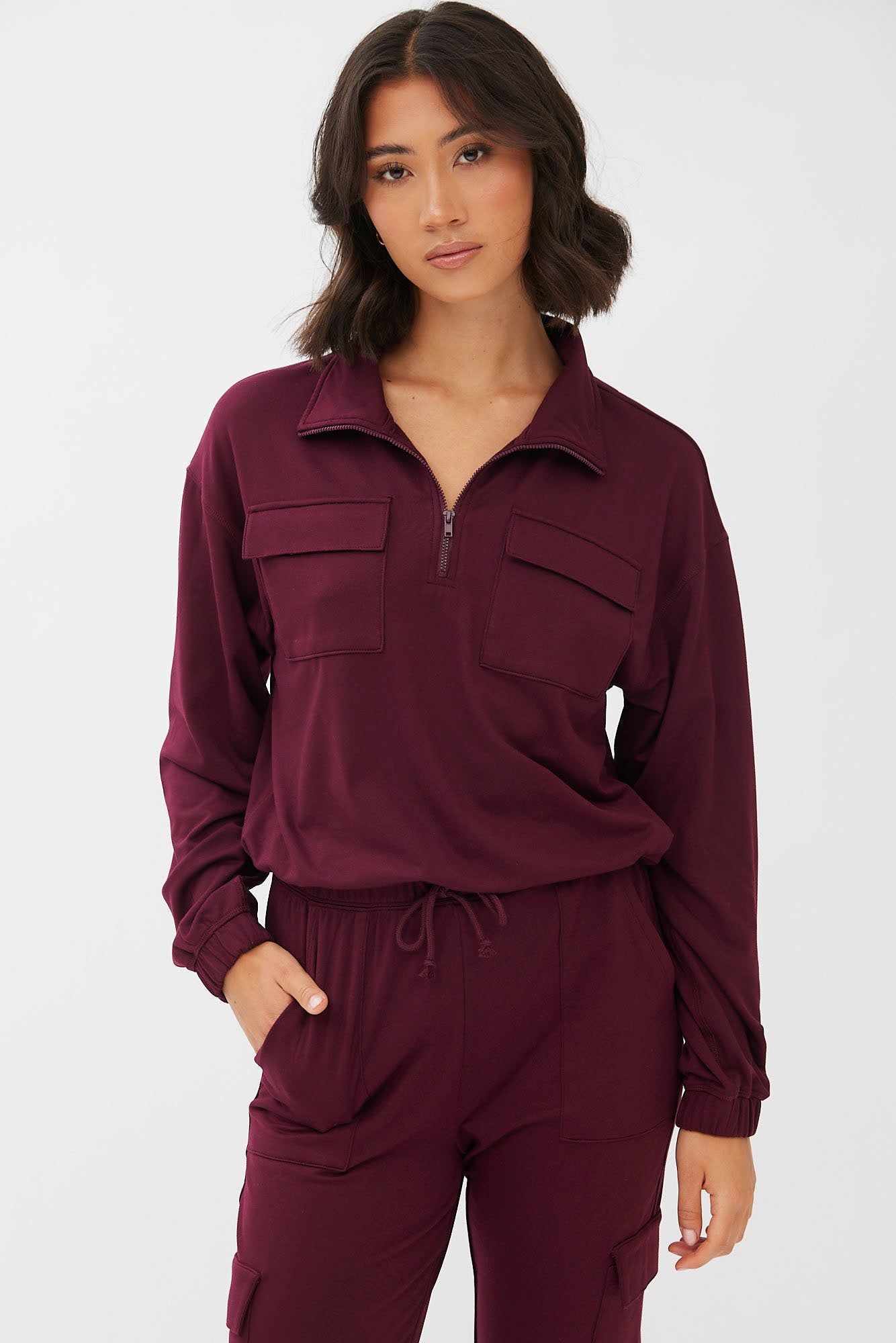 Quarter-Zip Cropped Super Soft Fleeceback Pullover Sweatshirt sold by Bluenotes product image thumbnail 5