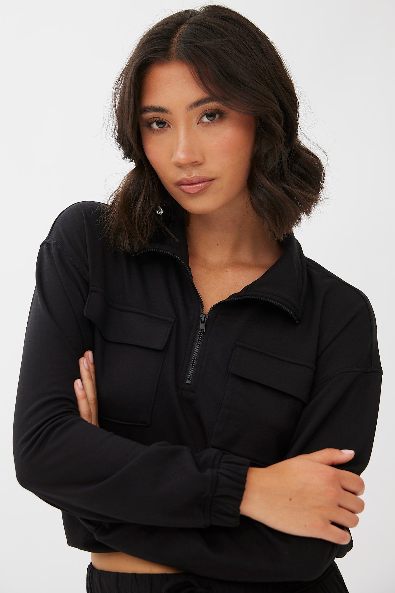 Quarter-Zip Cropped Super Soft Fleeceback Pullover Sweatshirt sold by Bluenotes product image thumbnail 8