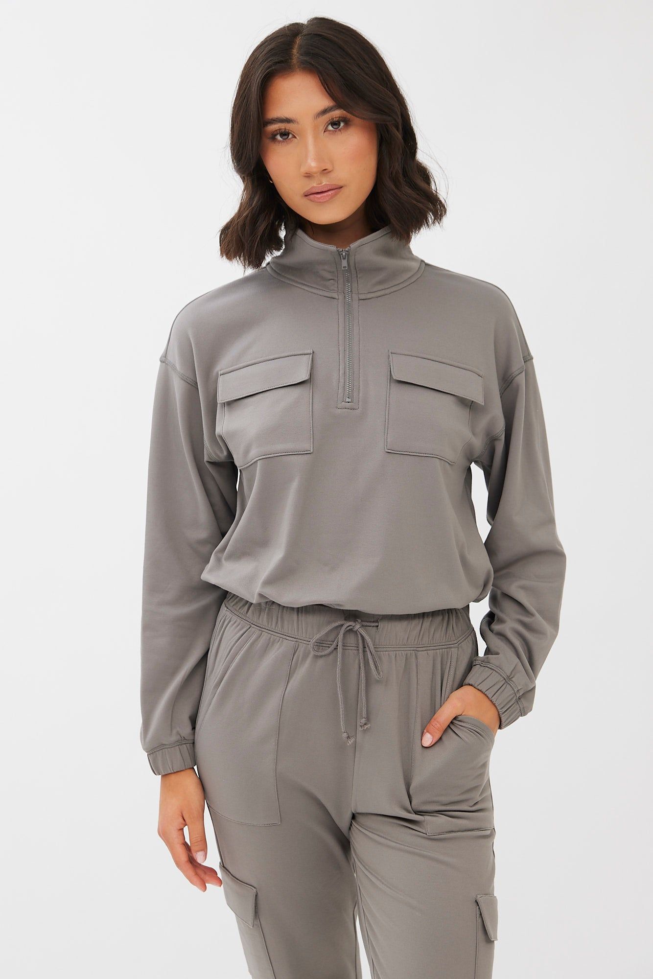 Quarter-Zip Cropped Super Soft Fleeceback Pullover Sweatshirt sold by Bluenotes product image thumbnail 10