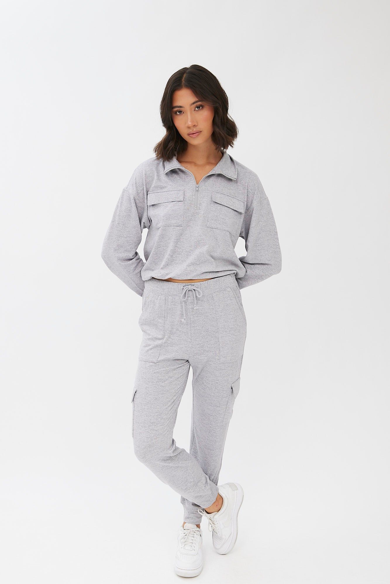 Quarter-Zip Cropped Super Soft Fleeceback Pullover Sweatshirt sold by Bluenotes product image thumbnail 2