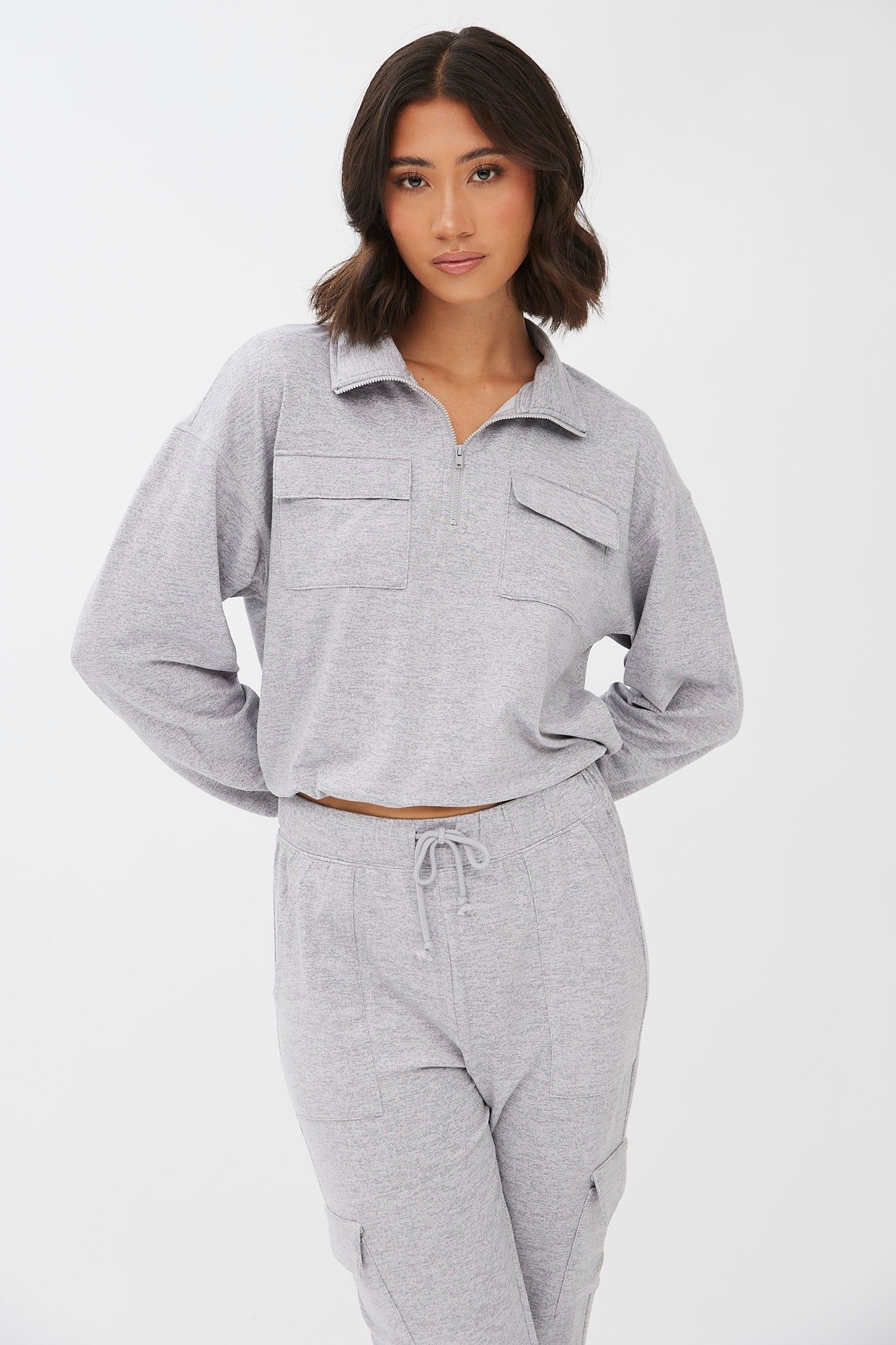 Quarter-Zip Cropped Super Soft Fleeceback Pullover Sweatshirt sold by Bluenotes