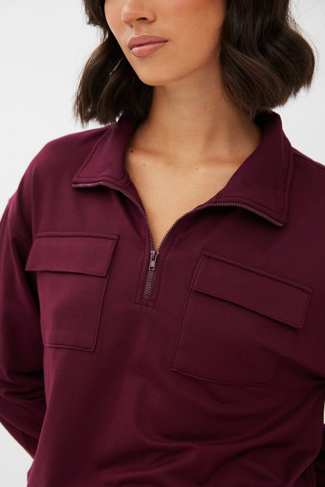 Quarter-Zip Cropped Super Soft Fleeceback Pullover Sweatshirt sold by Bluenotes product image thumbnail 19