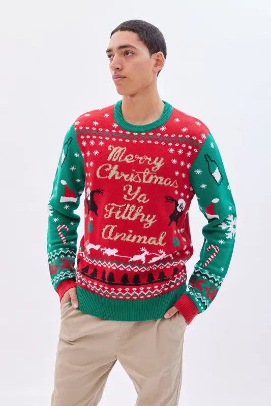 Merry Christmas Ya Filthy Animal Graphic Crew Neck Sweater made by Bluenotes