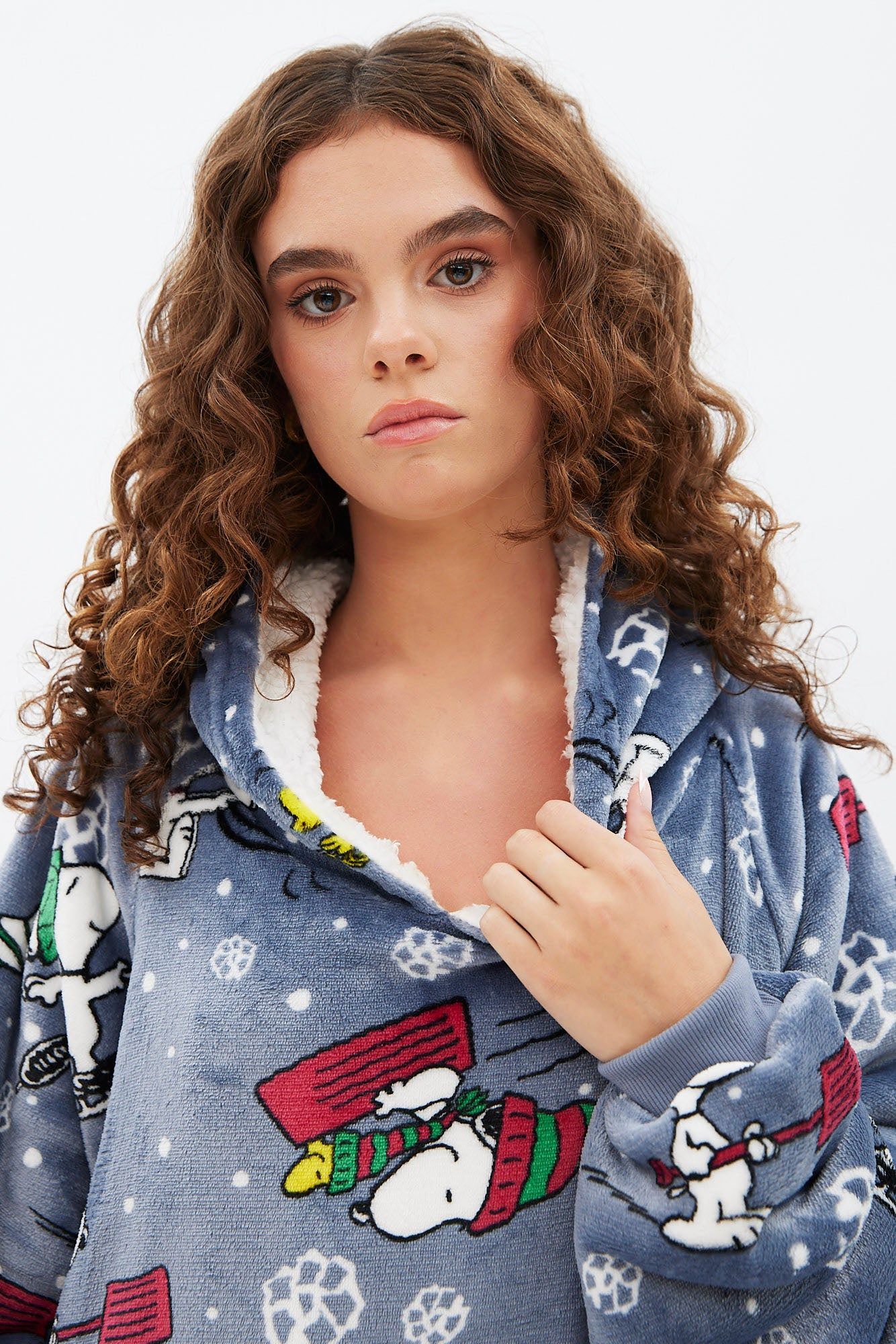 Peanuts Snoopy In The Snow Graphic Plush Sherpa Oversized Pullover Hoodie sold by Bluenotes product image thumbnail 3