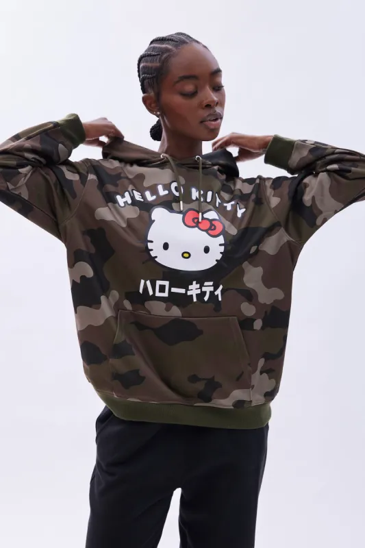 Hello Kitty Camouflage Graphic Oversized Hoodie sold by Bluenotes