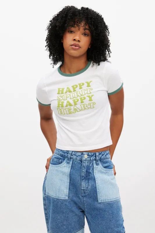 Happy Spirit Heart Graphic Fitted Ringer Tee sold by Bluenotes