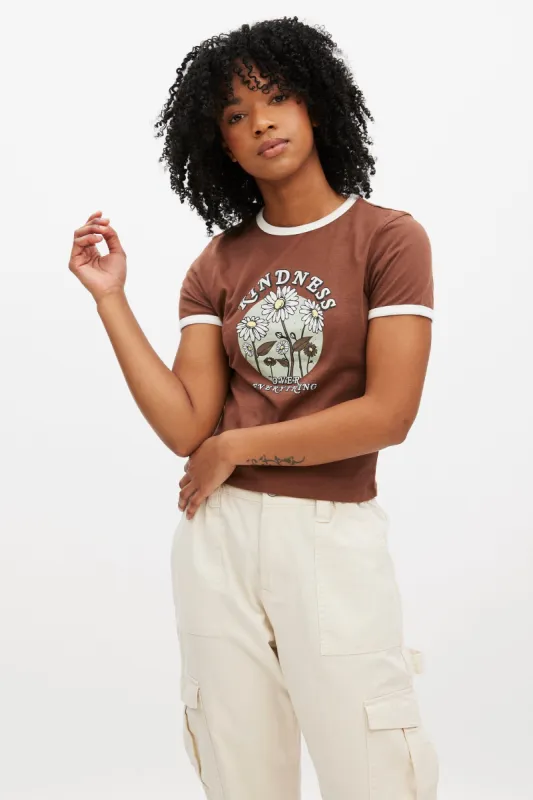 Kindness Graphic Fitted Ringer Tee sold by Bluenotes