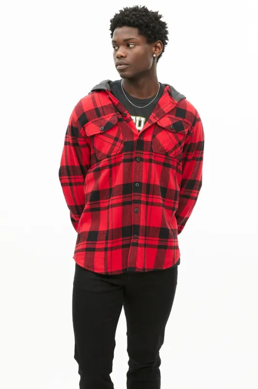 North Western Plaid Flannel Hooded Overshirt sold by Bluenotes