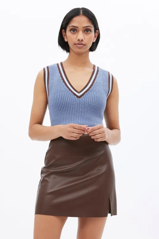 High Rise Faux Leather Notch Slit Mini Skirt made by Bluenotes