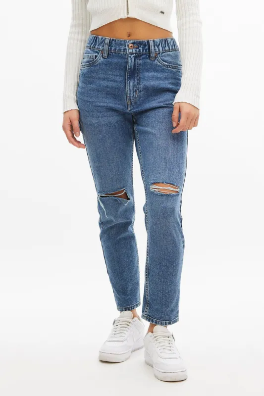 High Rise Destroyed 90's Mom Jean made by Bluenotes
