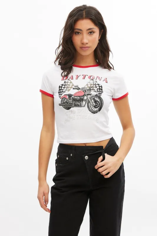 Daytona Graphic Fitted Ringer Tee made by Bluenotes