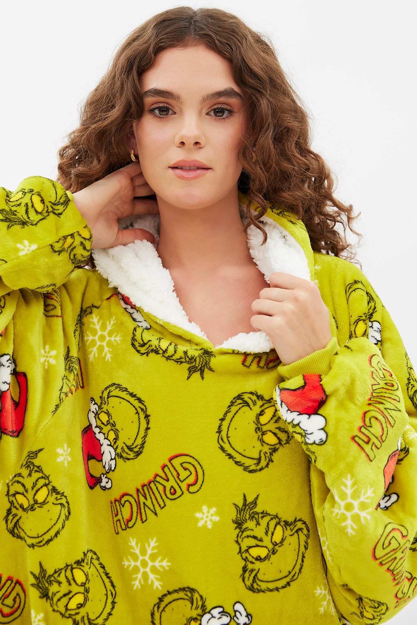 The Grinch Graphic Plush Sherpa Oversized Pullover Hoodie sold by Bluenotes product image thumbnail 3