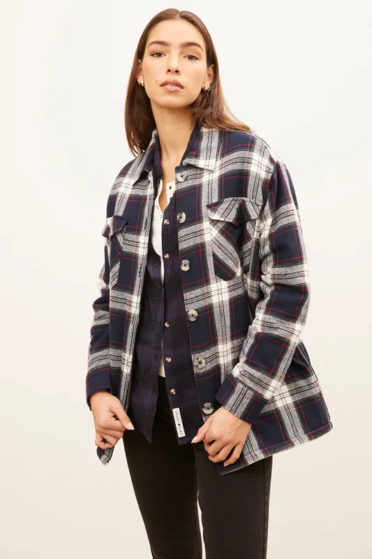 Lucky Brand Plaid Faux-Shearling Lined Button-Up Shirt Jacket sold by Bluenotes