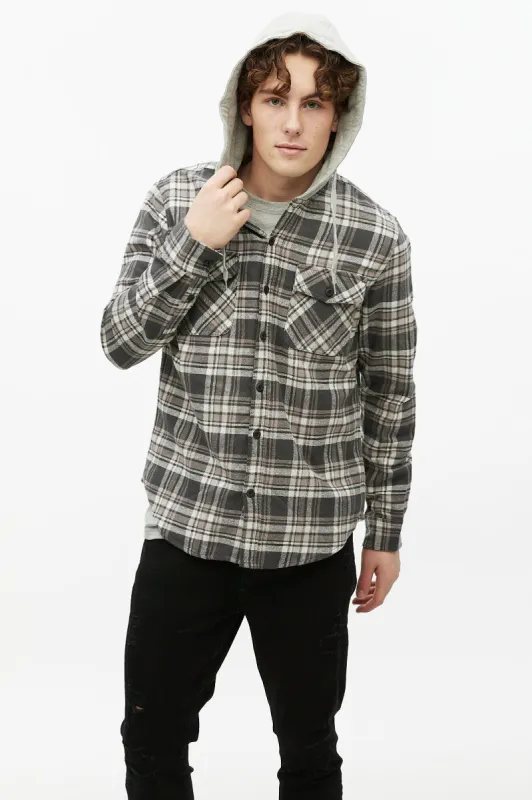 North Western Plaid Flannel Hooded Overshirt sold by Bluenotes