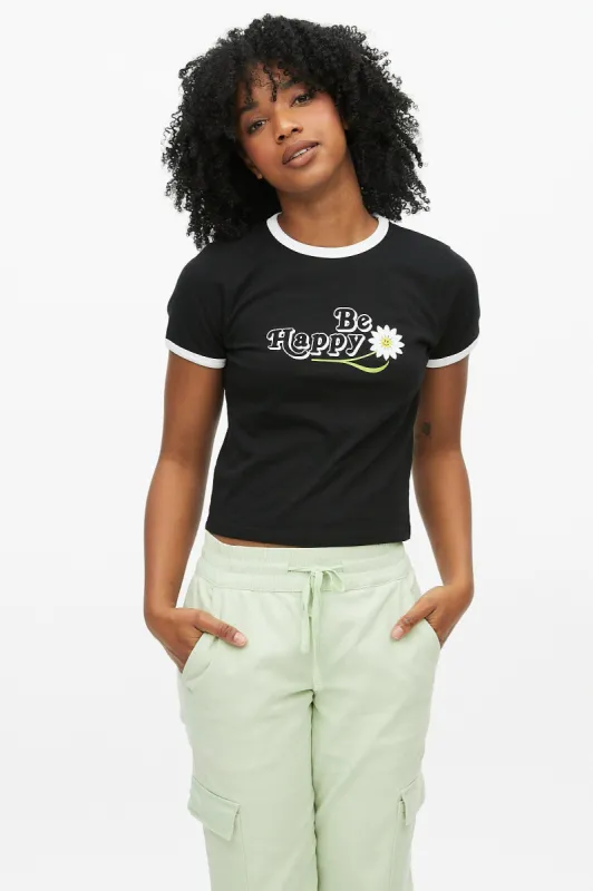 Be Happy Graphic Fitted Ringer Tee sold by Bluenotes