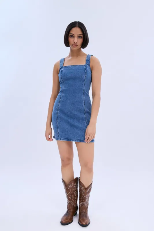 Square Neck Sleeveless Denim Mini Dress made by Bluenotes
