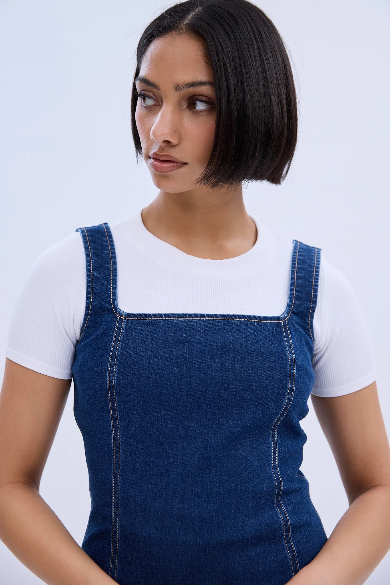 Square Neck Sleeveless Denim Mini Dress sold by Bluenotes product image thumbnail 3