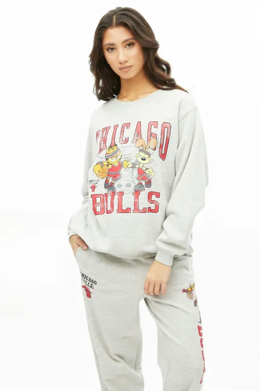 Chicago Bulls Garfield And Max Graphic Crew Neck Oversized Pullover Sweatshirt sold by Bluenotes