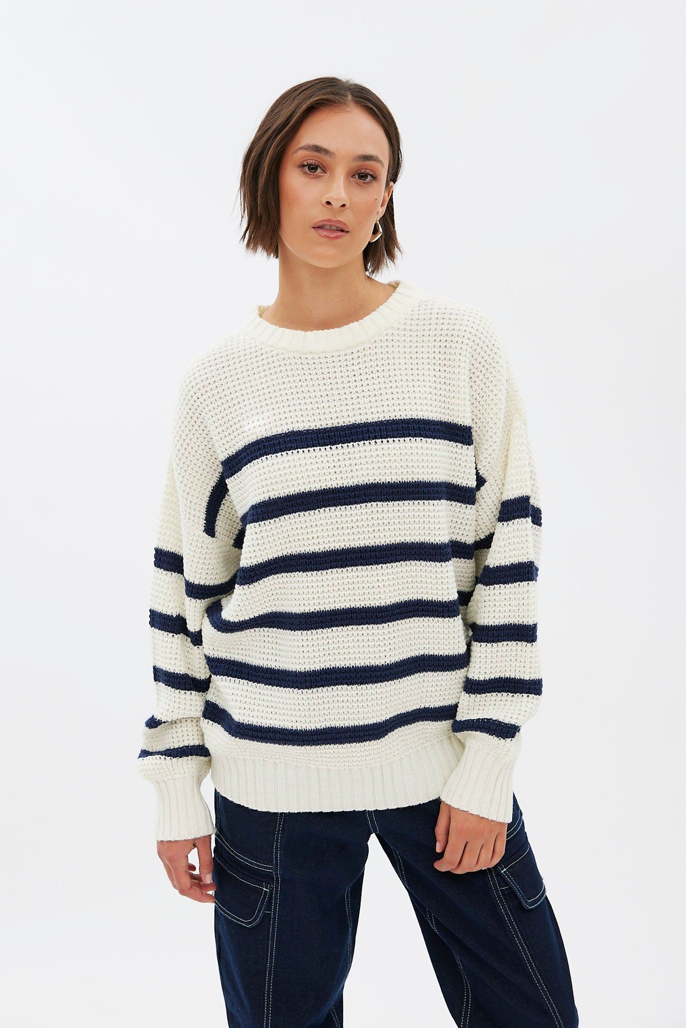 Waffle Knit Crew Neck Oversized Pullover Sweater sold by Bluenotes product image thumbnail 5