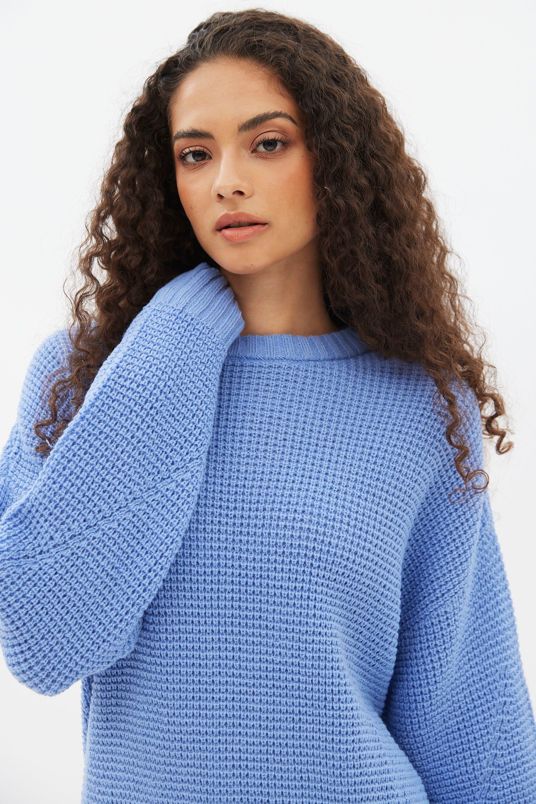 Waffle Knit Crew Neck Oversized Pullover Sweater sold by Bluenotes product image thumbnail 3