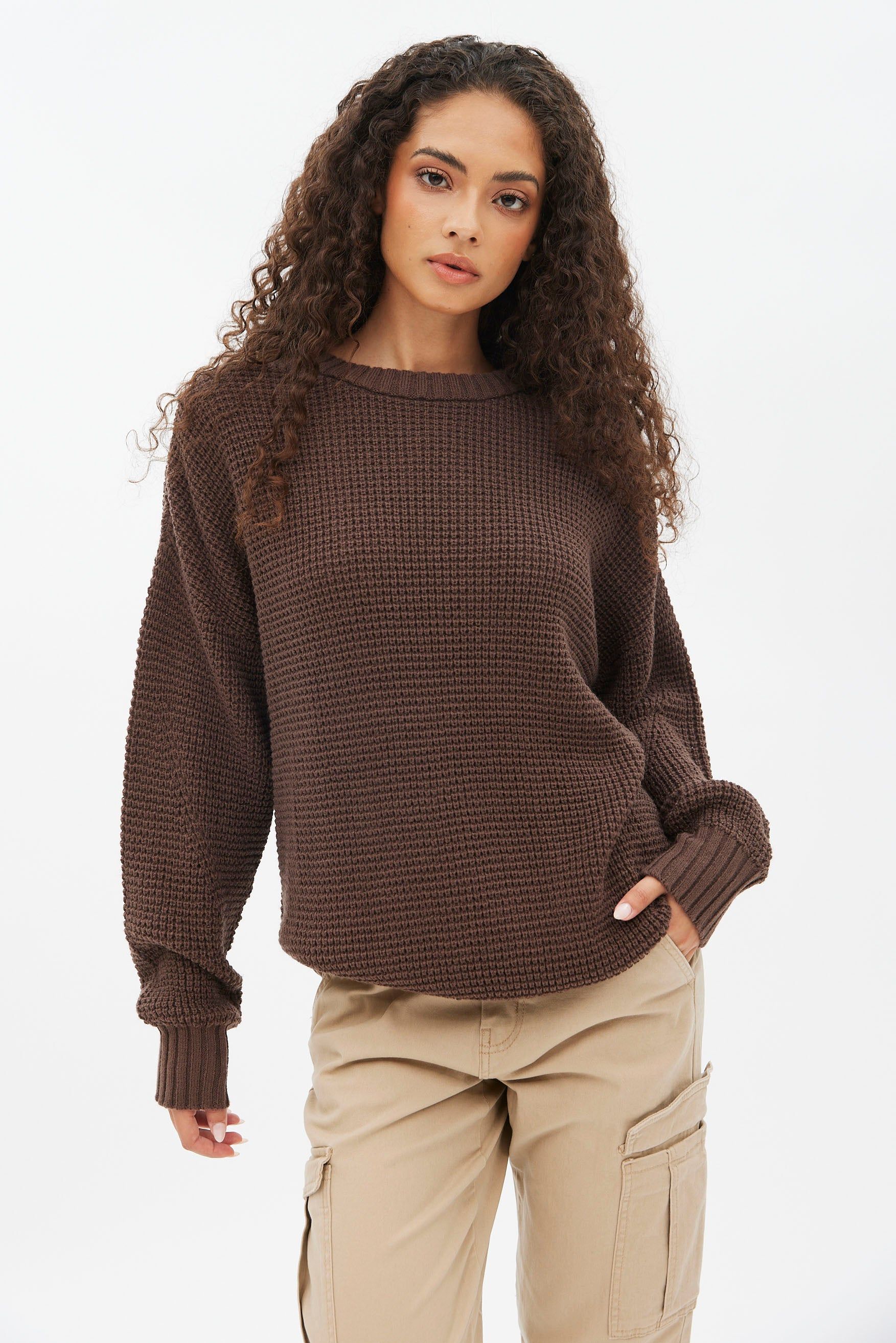 Waffle Knit Crew Neck Oversized Pullover Sweater sold by Bluenotes product image thumbnail 9