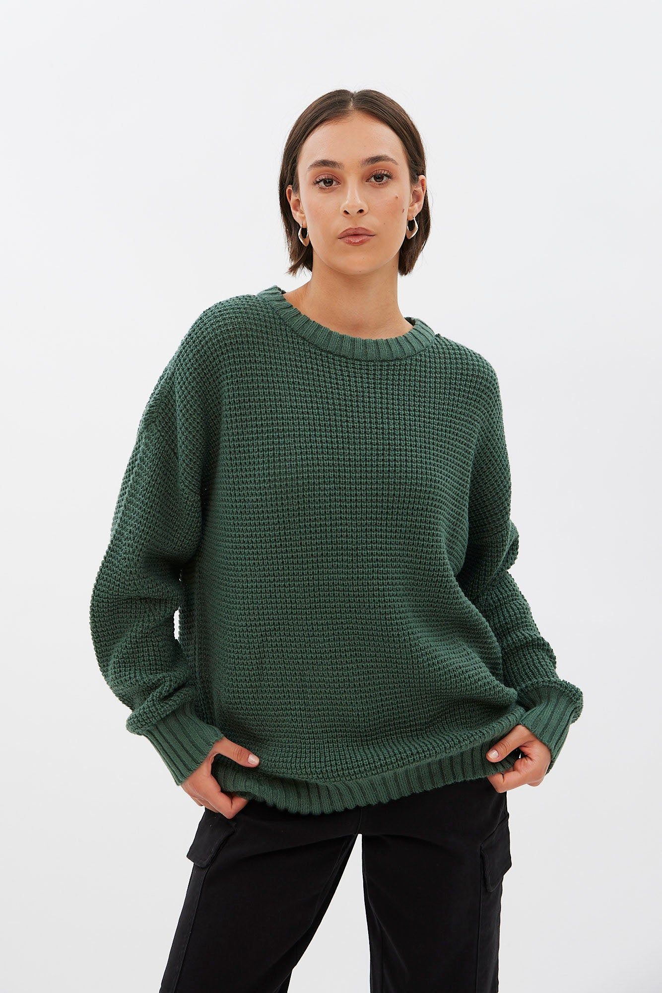 Waffle Knit Crew Neck Oversized Pullover Sweater sold by Bluenotes product image thumbnail 17