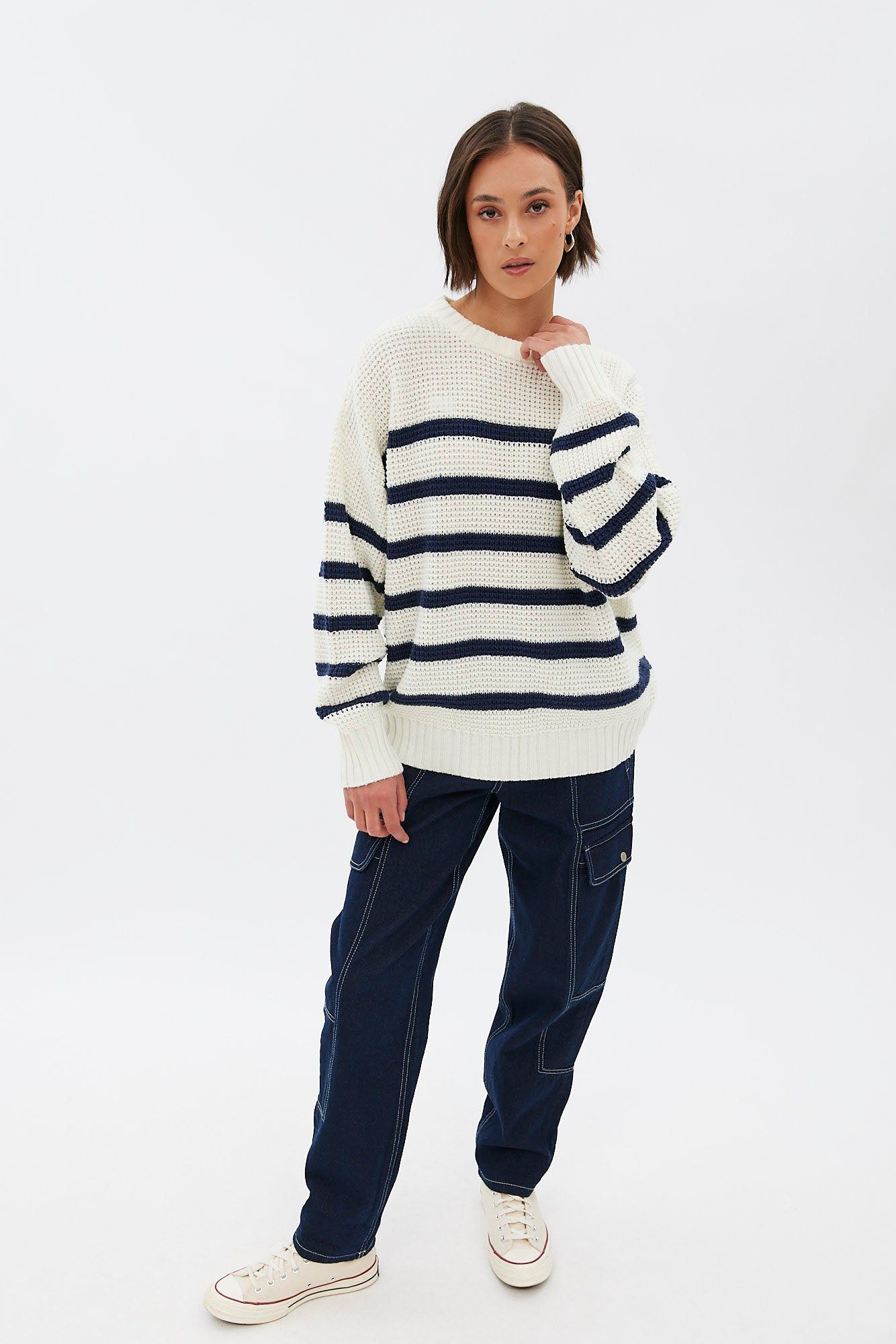 Waffle Knit Crew Neck Oversized Pullover Sweater sold by Bluenotes product image thumbnail 6