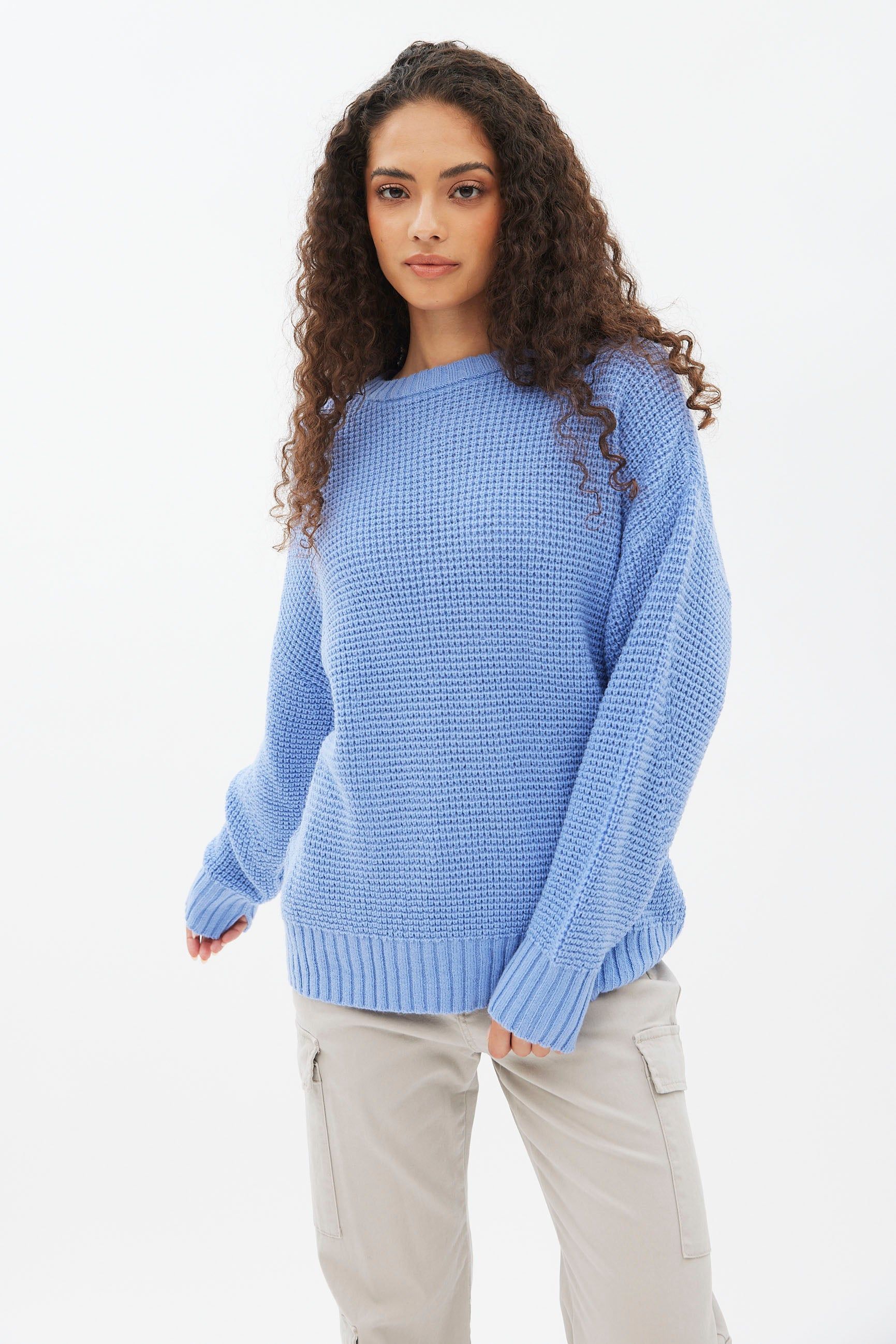 Waffle Knit Crew Neck Oversized Pullover Sweater sold by Bluenotes