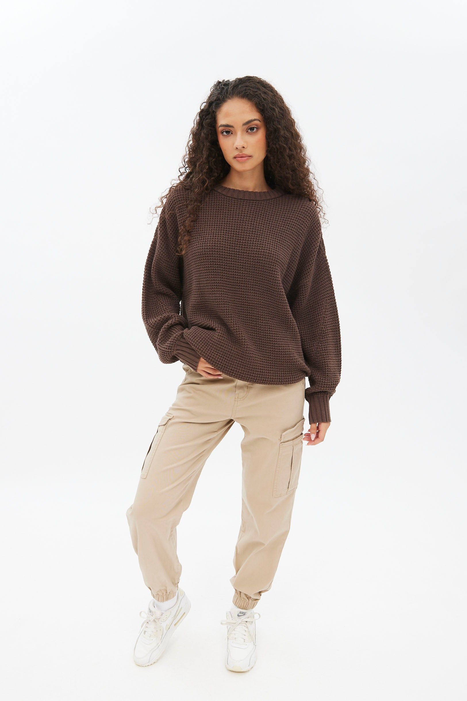 Waffle Knit Crew Neck Oversized Pullover Sweater sold by Bluenotes product image thumbnail 14