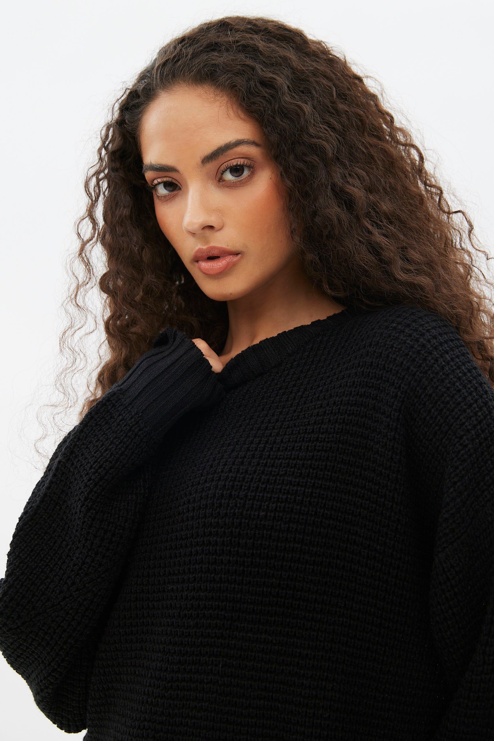 Waffle Knit Crew Neck Oversized Pullover Sweater sold by Bluenotes product image thumbnail 12