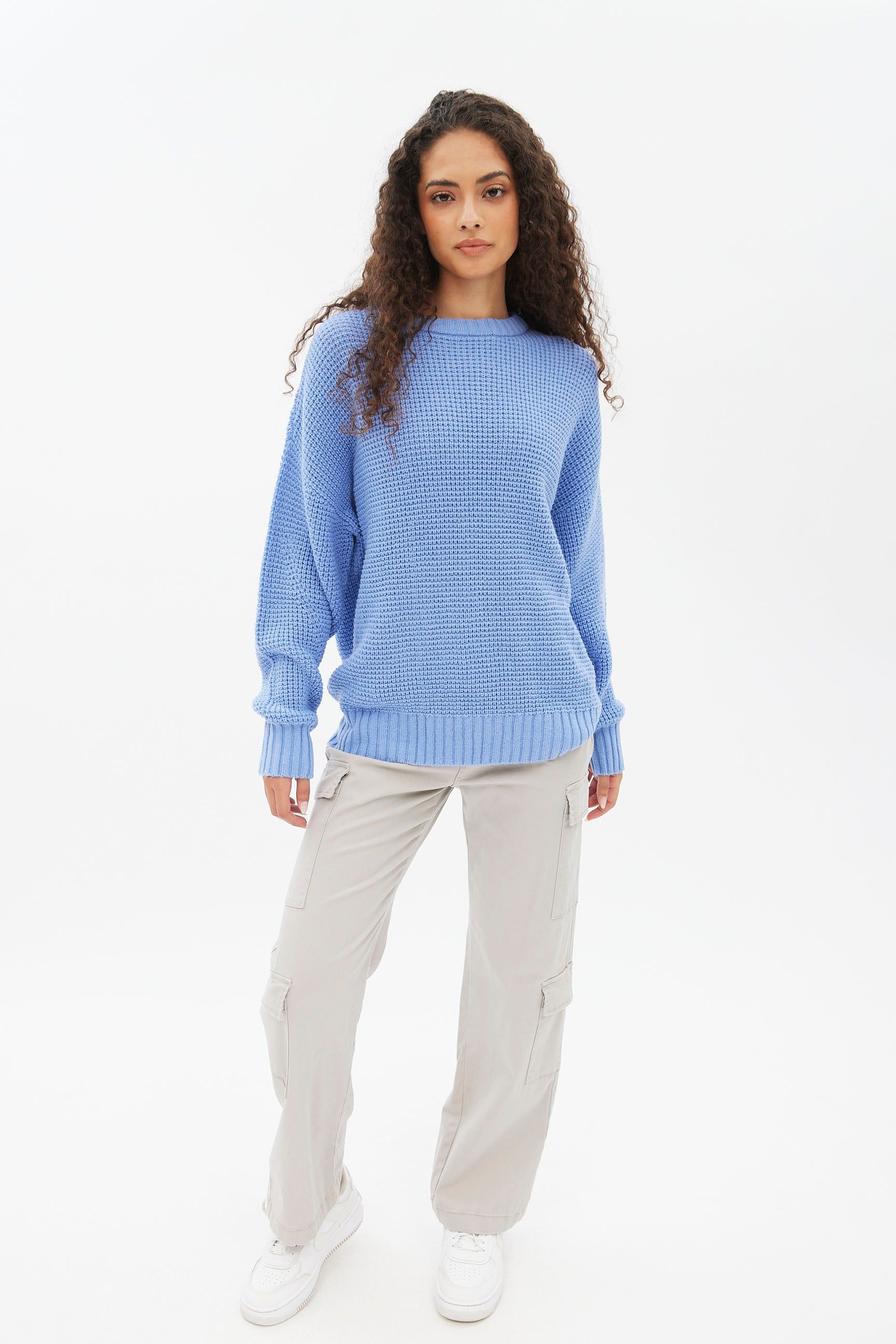 Waffle Knit Crew Neck Oversized Pullover Sweater sold by Bluenotes product image thumbnail 2