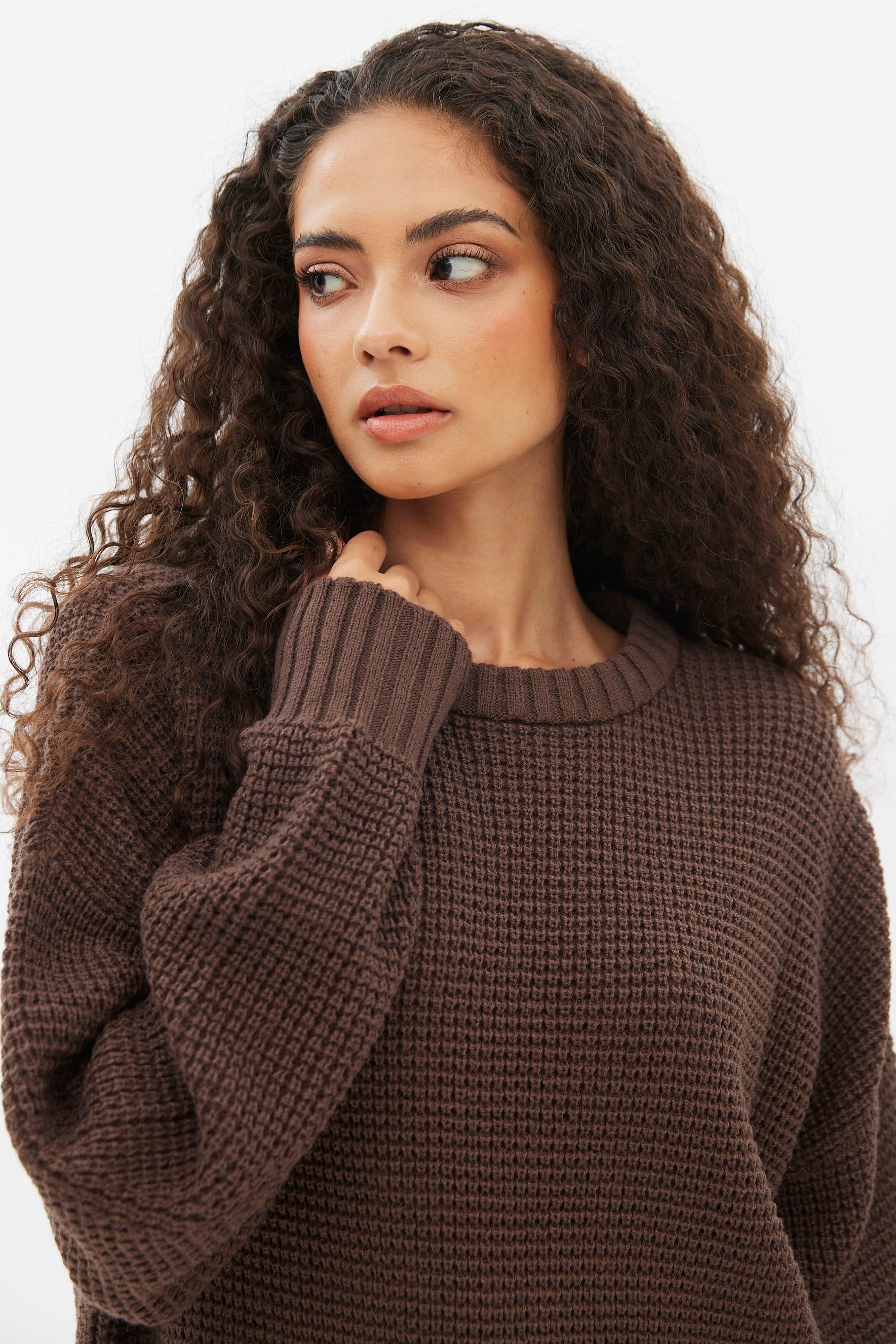 Waffle Knit Crew Neck Oversized Pullover Sweater sold by Bluenotes product image thumbnail 15