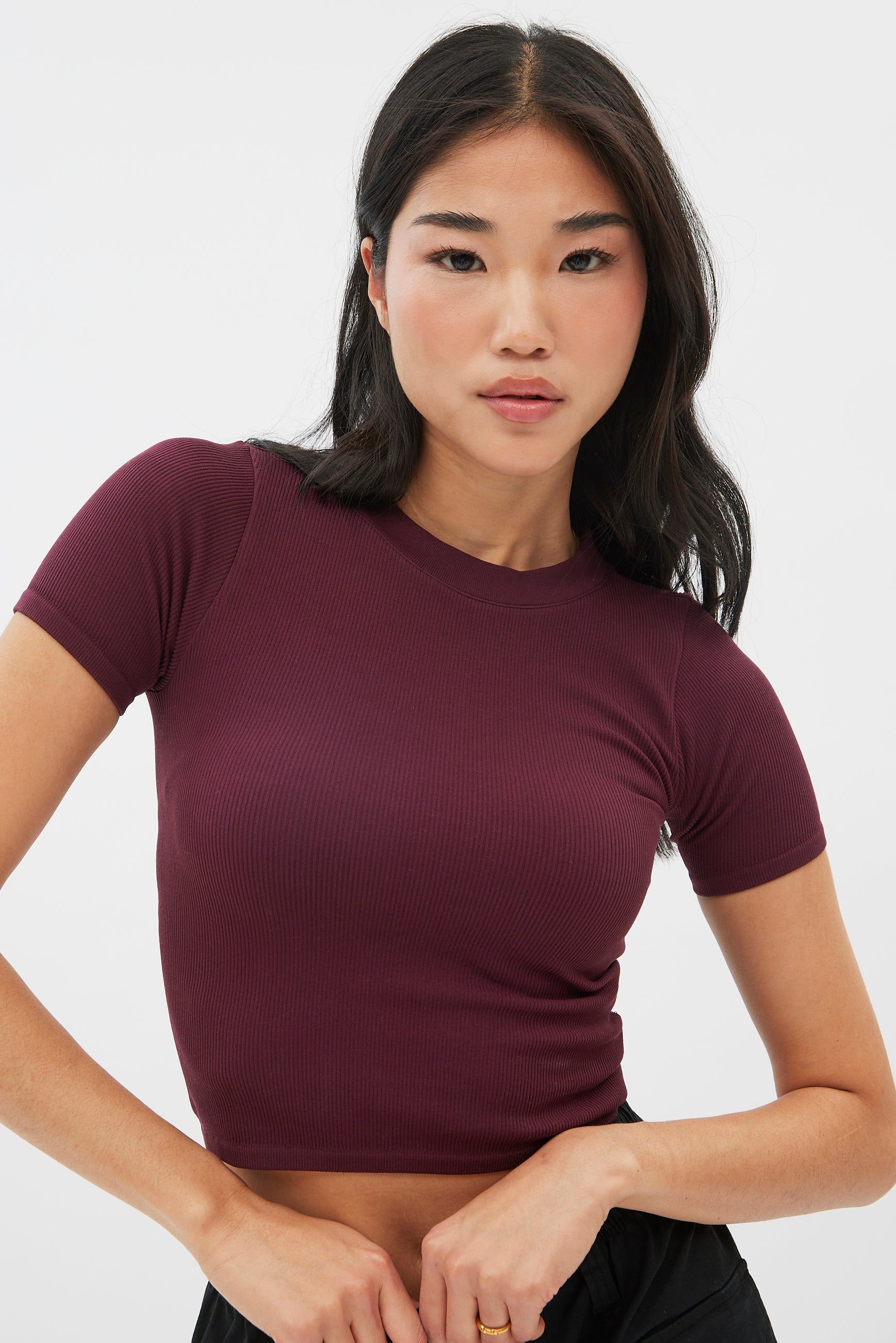 Seamless Ribbed Crew Neck Baby Tee sold by Bluenotes product image thumbnail 3