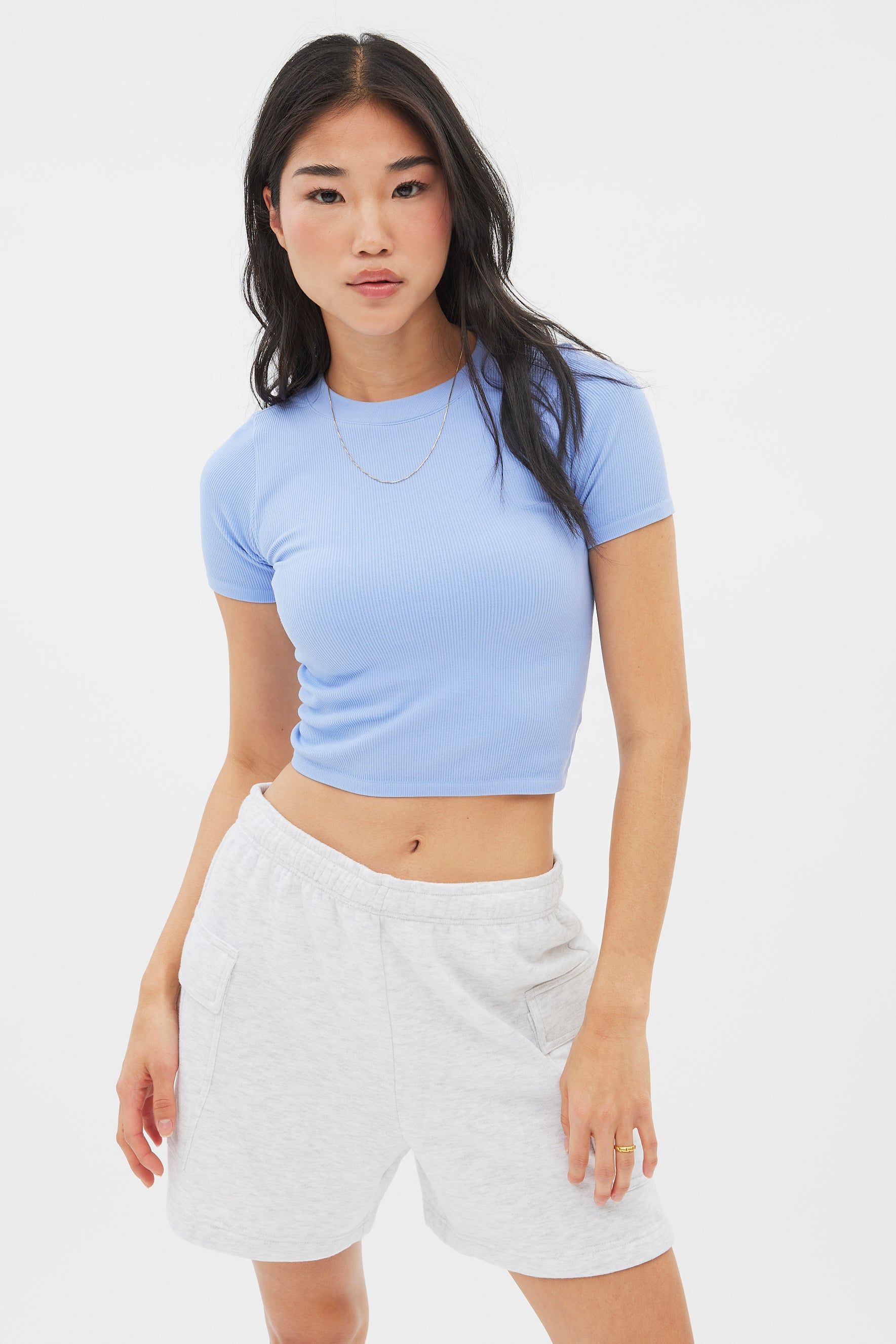 Seamless Ribbed Crew Neck Baby Tee sold by Bluenotes product image thumbnail 16