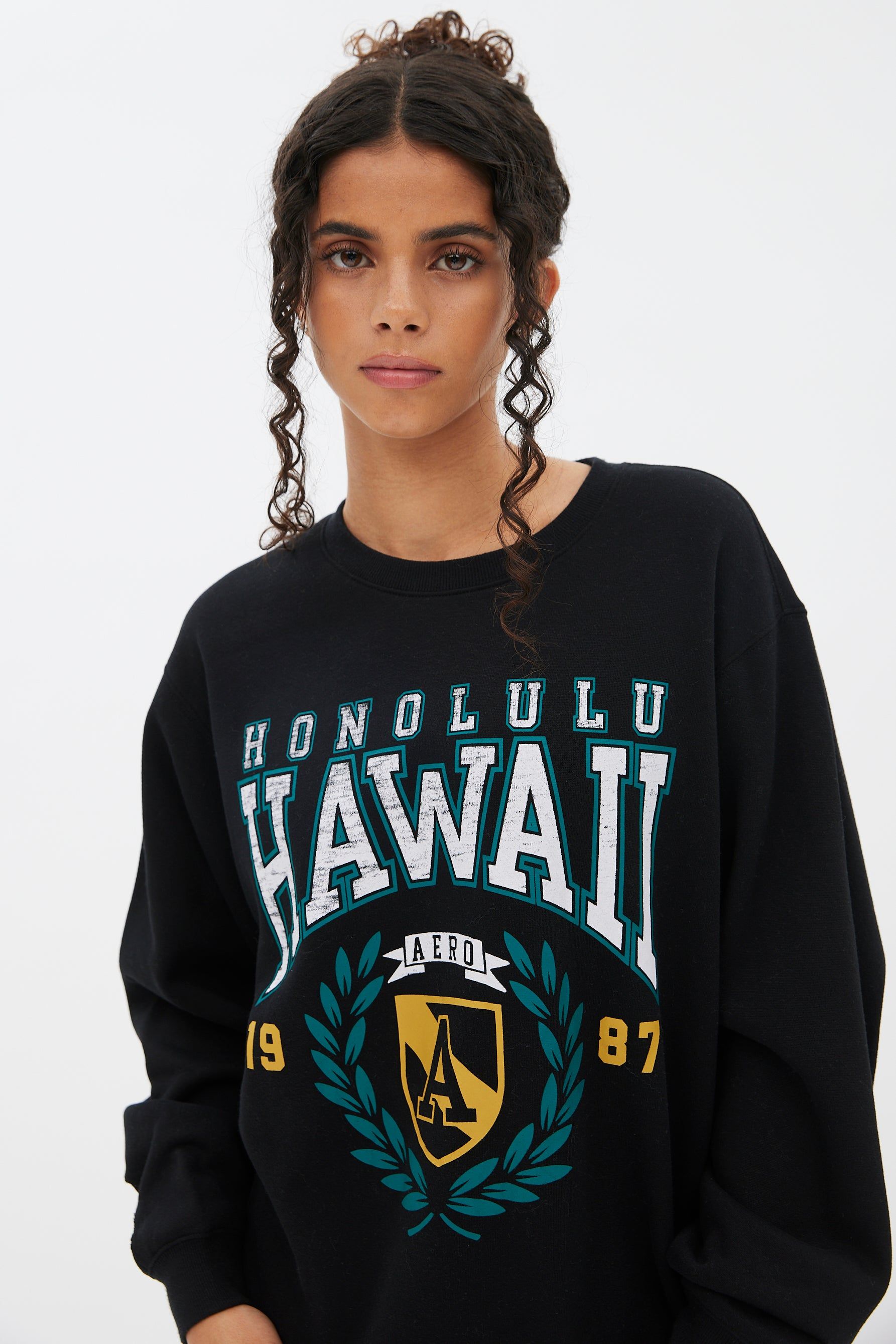 Hawaii Graphic Crew Neck Boyfriend Pullover Sweatshirt sold by Bluenotes product image thumbnail 3