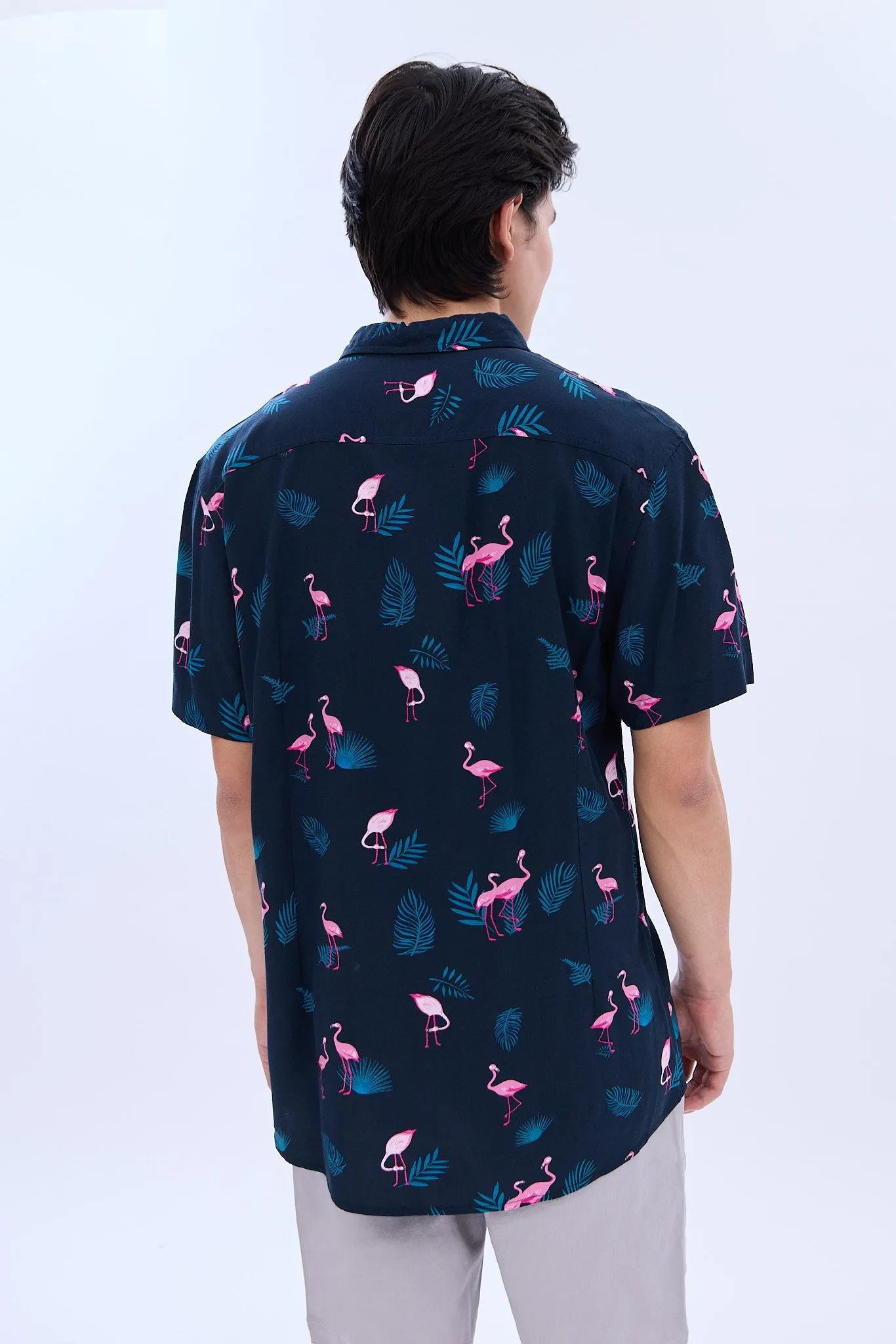 AERO Tropical Flamingo Print Short Sleeve Resort Shirt sold by Bluenotes product image thumbnail 3