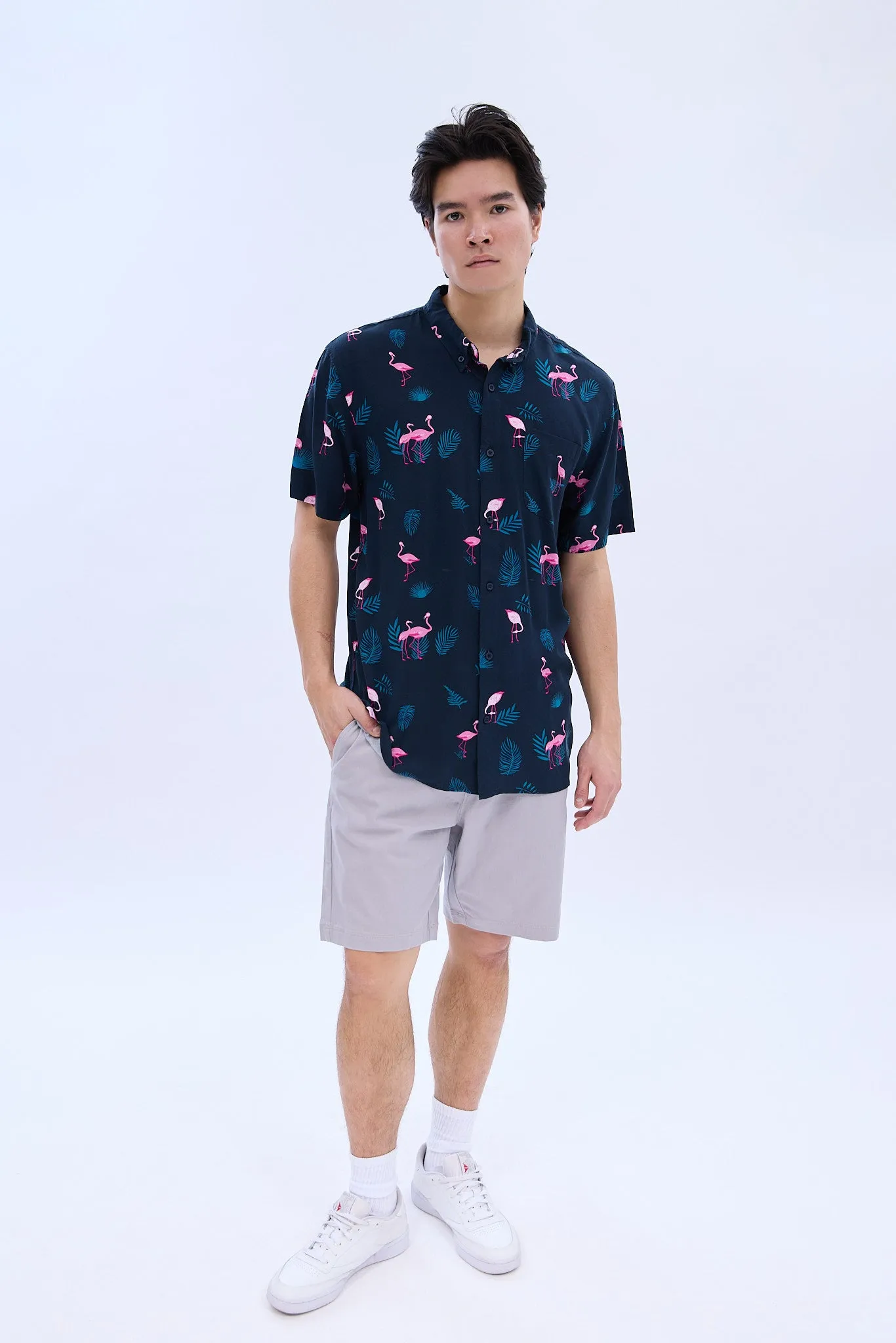 AERO Tropical Flamingo Print Short Sleeve Resort Shirt sold by Bluenotes product image thumbnail 4