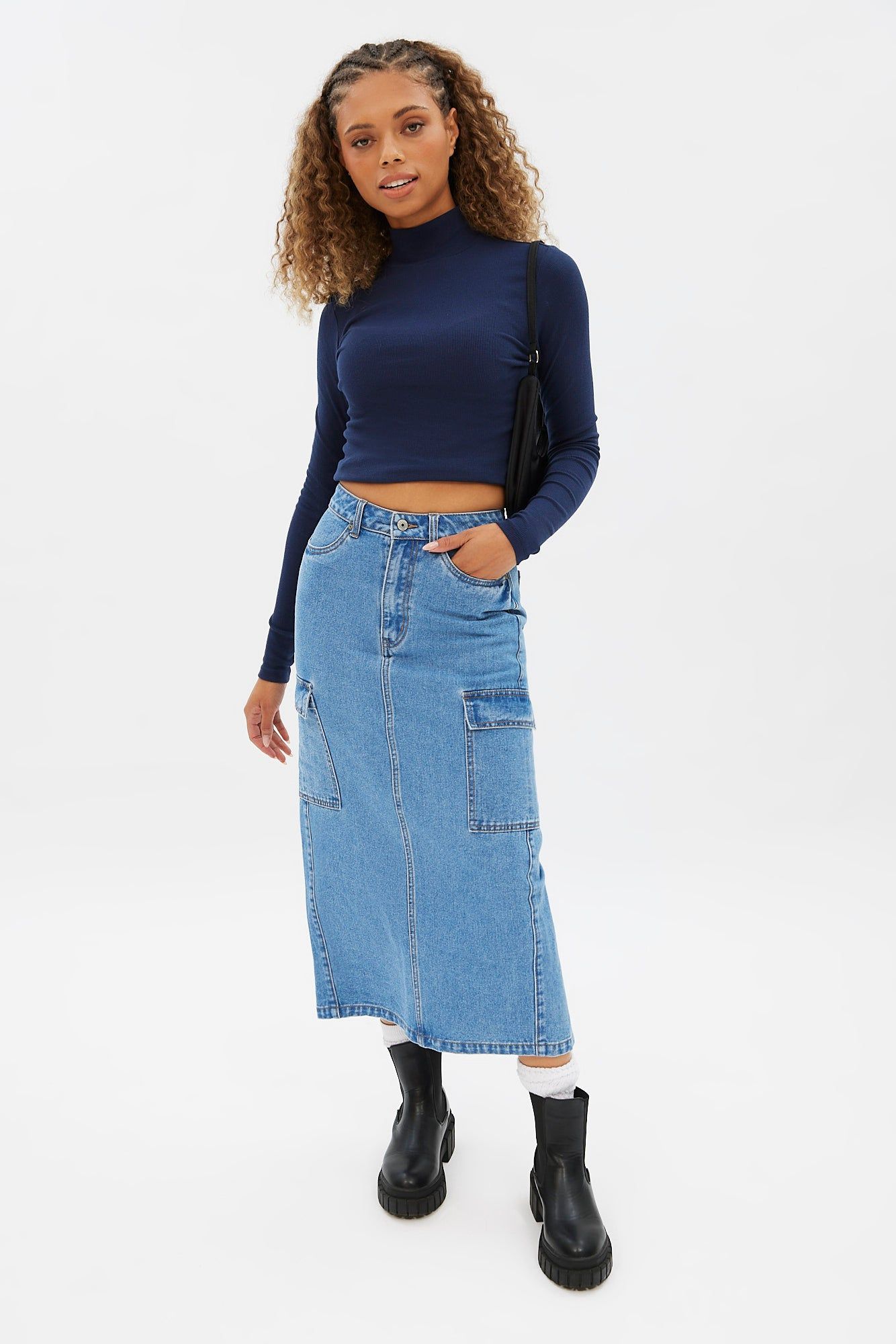 High Rise Denim Cargo Maxi Skirt sold by Bluenotes product image thumbnail 5