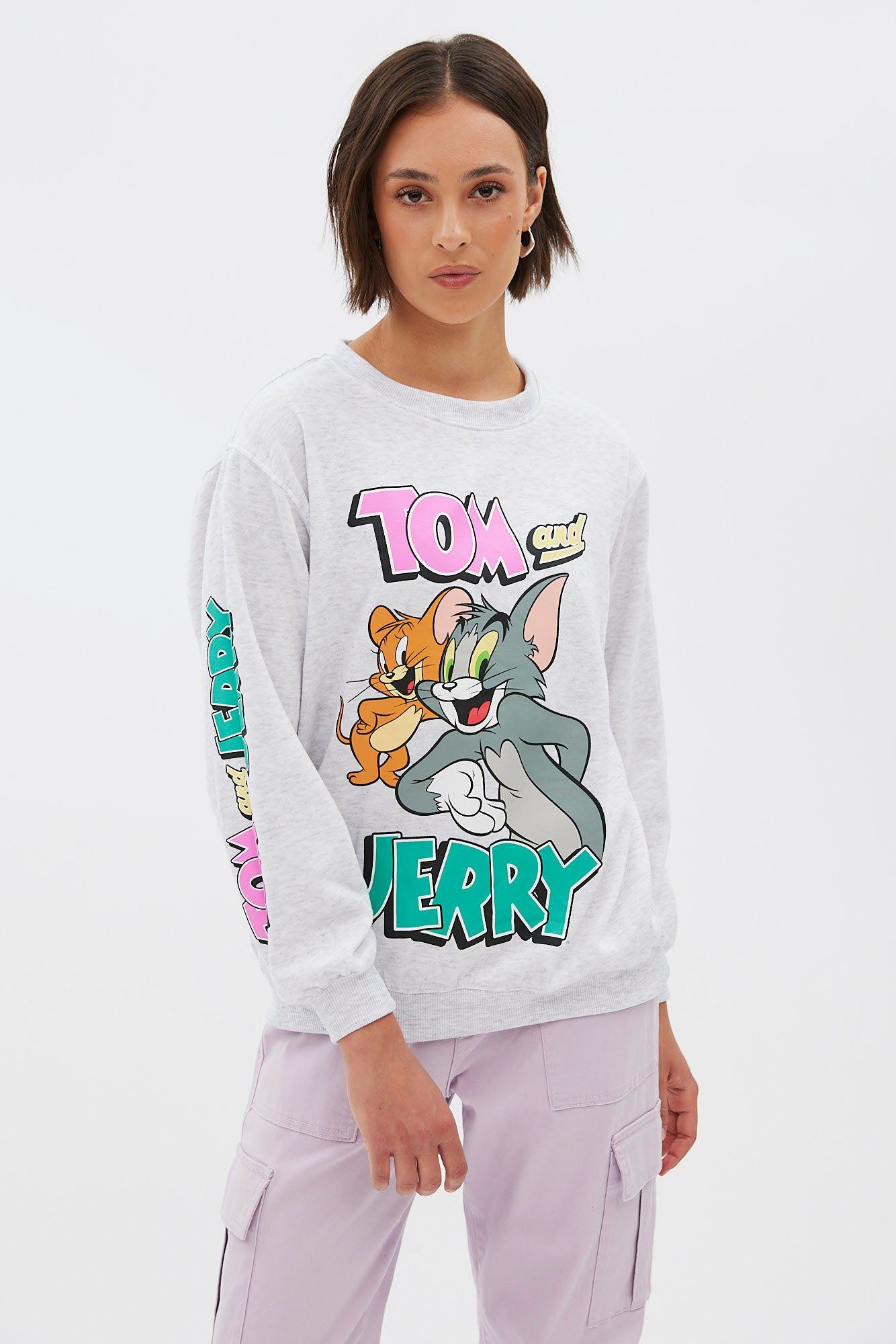 Tom And Jerry Graphic Oversized Crew Neck Sweatshirt sold by Bluenotes