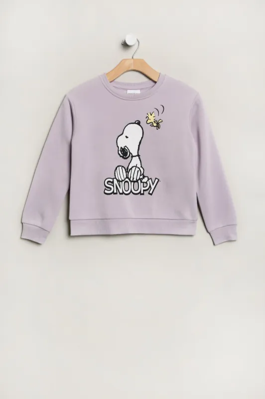 Girls' Peanuts Snoopy And Woodstock Graphic Crew Neck Sweatshirt sold by Bluenotes