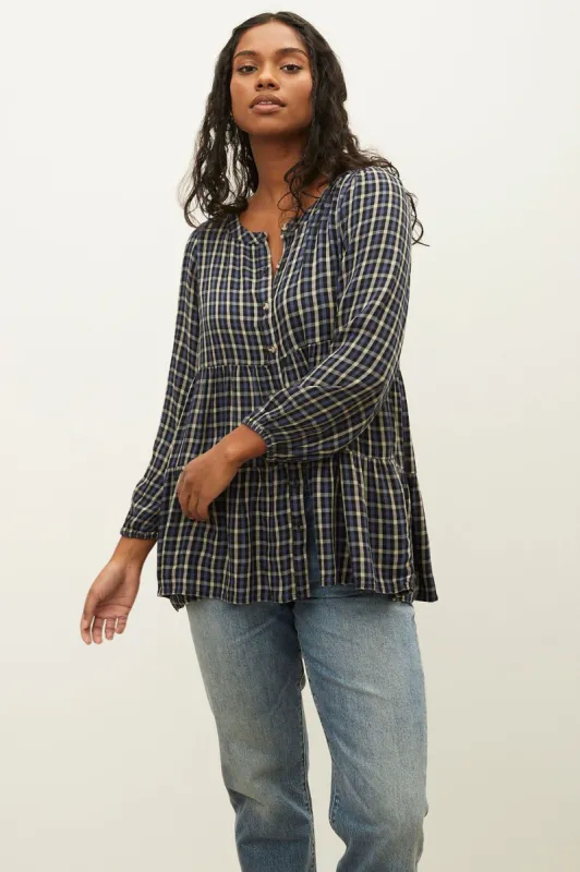 Long Sleeve Plaid Tiered Tunic sold by Bluenotes
