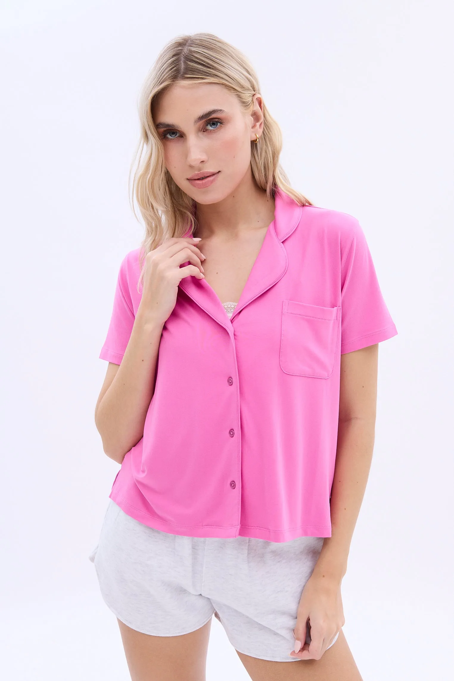 Super Soft Short Sleeve Button-Front Pajama Shirt sold by Bluenotes